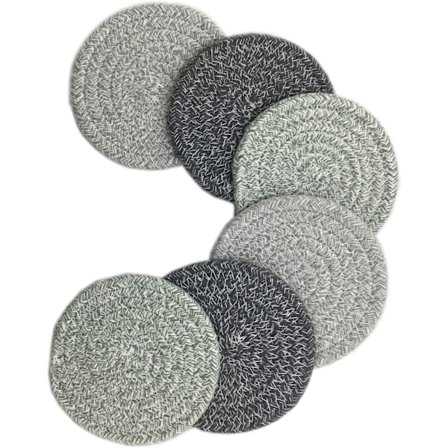 Absorberende Coasters Vævet Køkken Vaskbar Blød Vintage Rund Sæt af 6 (3 Farver)