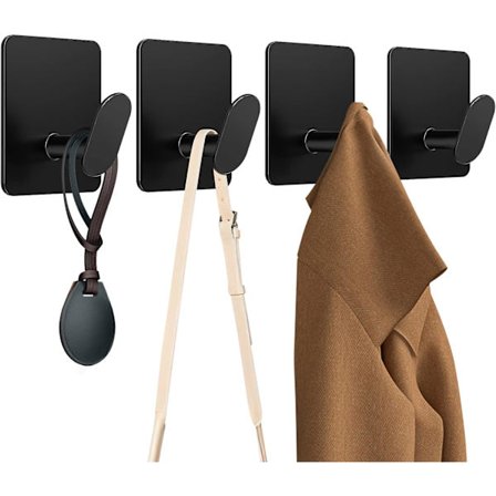 4 stk selvklebende kroker, kraftige klistremerker på vegg og dørkroker for oppheng, svart rustfritt stål klebrig, baderomstårnkroker, anti-rust for 
