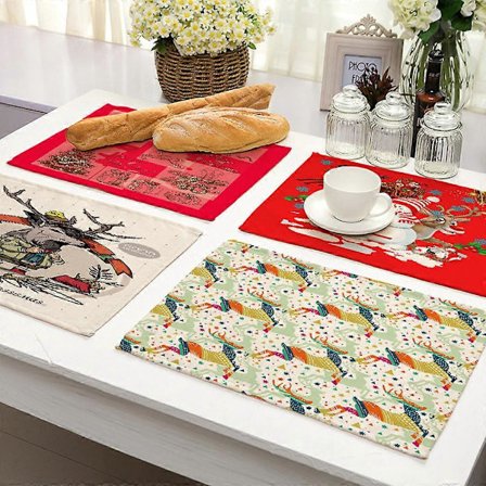 Julebordsduge Dækkeservietter Til Bord Skål Gaffel Dækkeserviet Måtte Dekoration Hjemmefest Spisebord