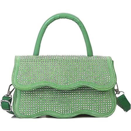 Rhinestone Skuldertaske, Kvinders Aften Clutch Taske Messenger Læder Rejsetaske Middagsfest Kvinders Skulderpung (5-e-0) green