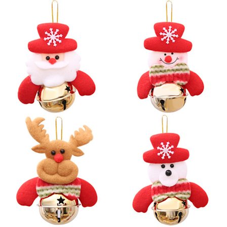 4 delar tillbehör pendentifs decoratifs de Noël, bonhomme de Noël, bonhomme de neige, pendentifs de cloche, cadeaux de Noël