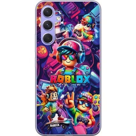 Kompatibel Mobilcover til Samsung Galaxy A54 Farverig Roblox spilillustration med flere figurer, skateboard og neonfarver i en livlig spilmiljø