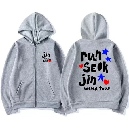 Jin Runseokjin World Tour 2025 Tøj Mænd Kvinder NY Casual hættetrøje Frakke Fleece Hip Hop Lynlås Jakke vintage Hip Hop streetwear