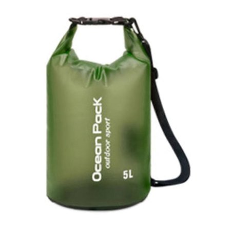 5L Vanntett tørrsekk for utendørs sport PVC Strand Svømming Rafting Kajakkpadling Båt Oppbevaringspose med 1 skulderstropp Militærgrønn