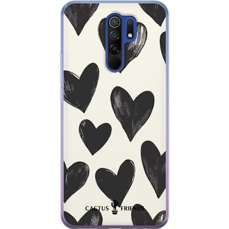 Kompatibelt Mobildeksel til Xiaomi Xiaomi Redmi 9 Cactus and Friends - Bold Black Love Pattern