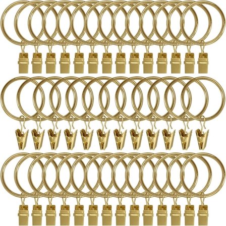 Metal Gardineringskroge m/ Clips & Ringe - 40 Stykker - Draperingskroge med Clips - Metal Gardineringe