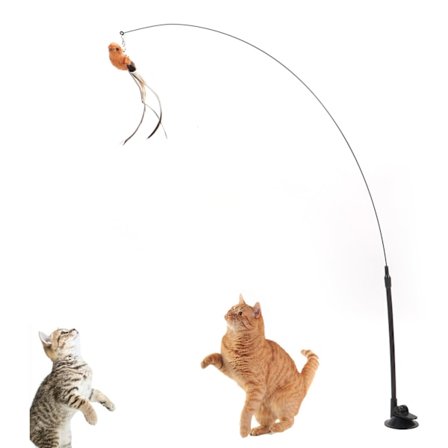 Kattstav med fjäderleksak - Interaktivt kul handhållet kattretande stavleksak med sugkopp för inomhus