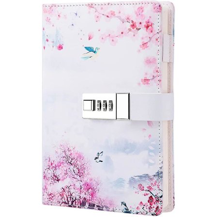 Skrivejournal med lås for kvinner jenter gutter tenåringer barn imitert skinn personlig dagbok etterfyllbar linjert papir passord notatbøker A5