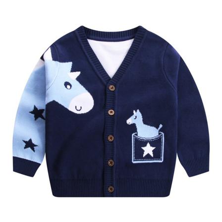 Toddler V-hals Stickade Tröjor Ponny Printed Button Down Cardigan