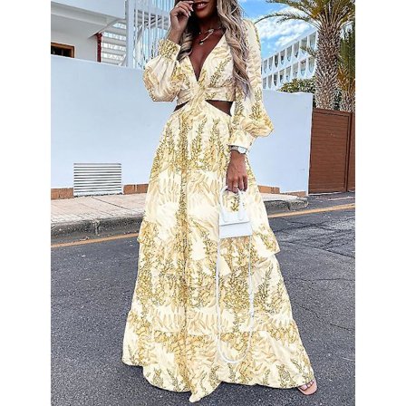 Sexy Kjole med Høyt Liv, Åpent Mønster og Lange Ermer