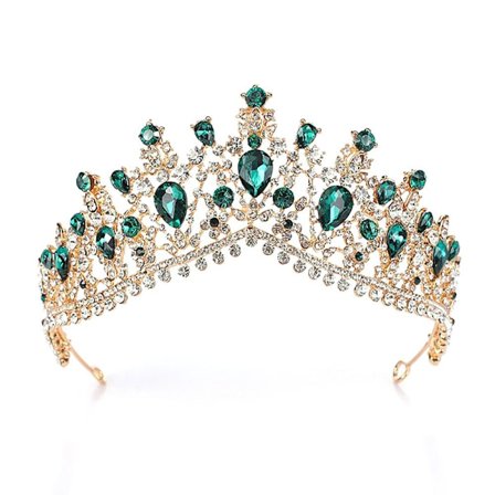 Crystal Water Drop Crowns Rhinestone Tiara Crown GREEN