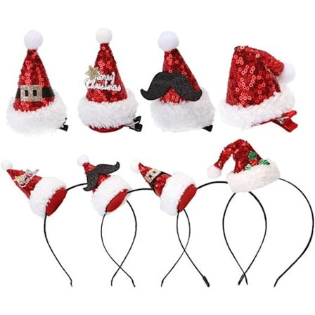 8 stk Mini Julehat Hårklemme Julehat Hårbånd Glitter Nissehue Hårklemmer Hårpynt Hårbånd Nissehue til Børn Voksne Julemand