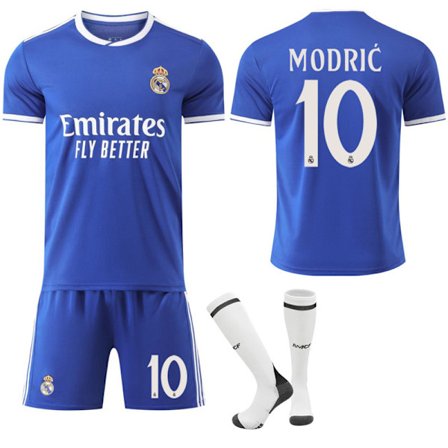 Hot 2025-2026 Real Madrid Udebanetrøje Blå Børn & Voksen Fodboldtrøje med Strømper No.10 Modric No.10 Modric No.10 Modric