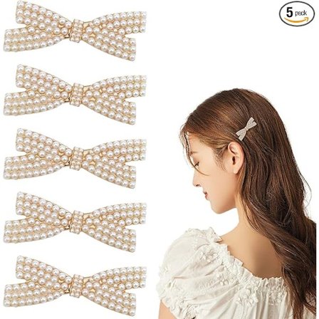 5 perlebue hårklemmer, næbhårklemmer, guldmetalhårklemme