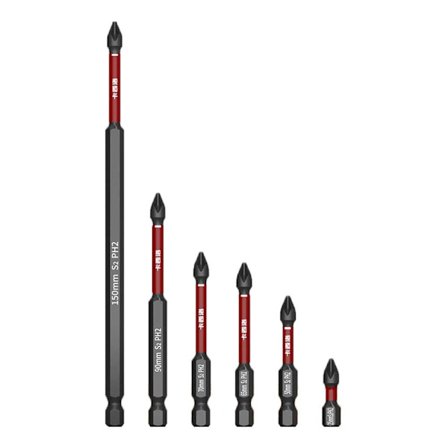6 stk Magnetic Cross Impact Skrutrekker Bits Cross Bit Set
