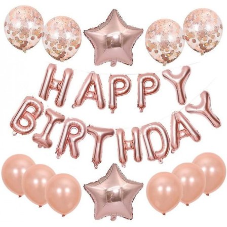 Grattis på födelsedagen Banner Ballonger Set Barnkalas Dekorationer Kit (rosguld)
