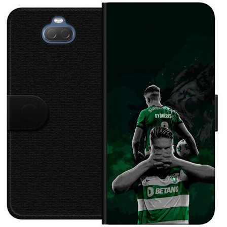 Yhteensopiva Lompakkokotelo Sony Xperia 10 Neonmotiivi, jossa teksti "Gaming is in my DNA" sinisenä ja punaisena tiiliseinällä, jossa loistava DNA-spi