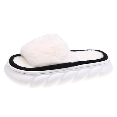 Kvinnor Slip On Fuzzy Tofflor Öppen Toe Plysch Tofflor