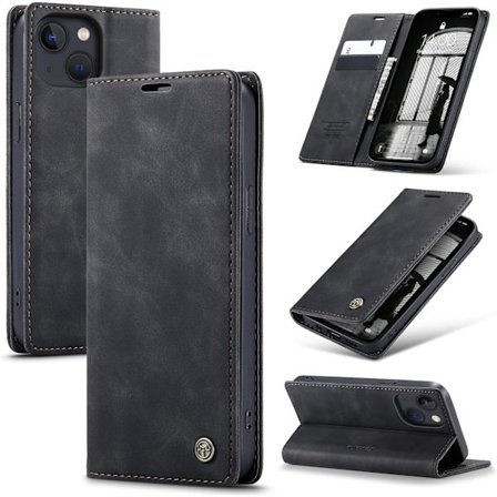 iPhone 14 8G beskyttelsesetui, PU læder flip wallet telefonetui med kortlommer.