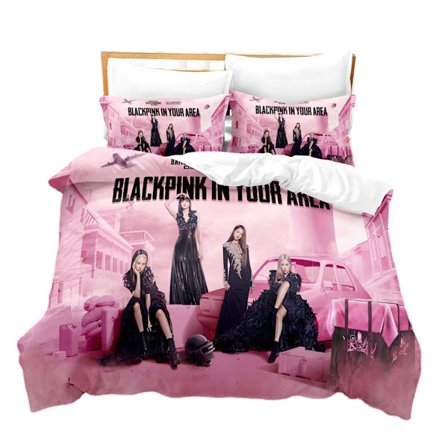 B01 Musta Pinkki 3D-painettu Setti Pussilakana Tyynyliina Lastenlahja, Yhden Hengen Sänky 135x200cm[GKS]