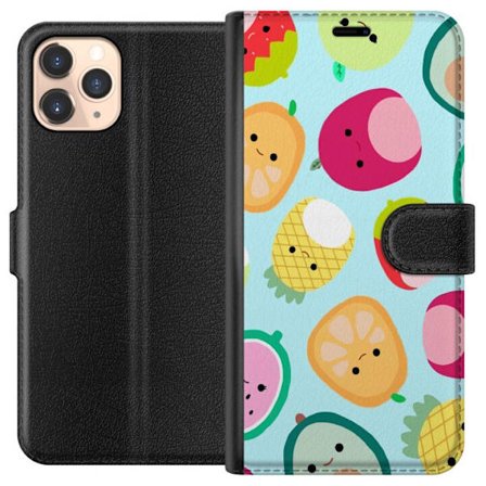 Kompatibel Tegnebogsetui til Apple iPhone 11 Pro Mønster af kawaii frugter som jordbær citron ananas og avocado på lyseblå baggrund