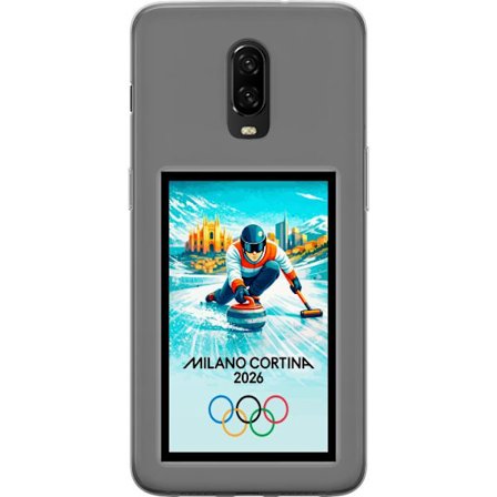 Yhteensopiva Puhelinkuori OnePlus 6T Jääkiekkoilukuva, jossa pelaajat liikkuvat jäällä, Milano Cortina 2026, Milanin maamerkit ja olympialaisten renka