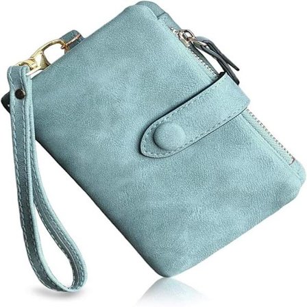 Damepung i skinn med 16 kortlommer og myntlomme (grønn)