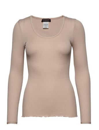 Silk T-Shirt T-shirts & Tops Long-sleeved Beige Rosemunde*Betinget Tilbud