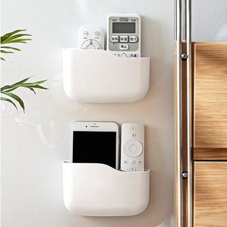 2-pack väggmonterad fjärrkontrollhållare, avtagbar TV-fjärrkontrollhållare bredvid förvaringslåda