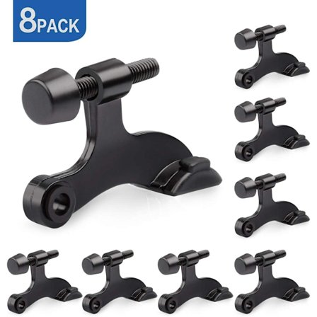 8-pakks dørstopp med hengselpinne, svart, justerbar, deluxe, tungt utstyr