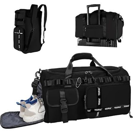 Gym Bag Sport Duffel Bag med skosrom Gym Duffel Bag Weekend Reisebag med våtlomme 2 i 1 Ryggsekk Bag Stor kapasitet Foldbar