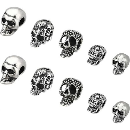 10 stk. 5 Stiler Hodeskalleperler Spacer Tibetansk Stil Rustfritt Stål Skjelettperler Stort Hull Europeiske Perler Punk Halloween Perler for 
