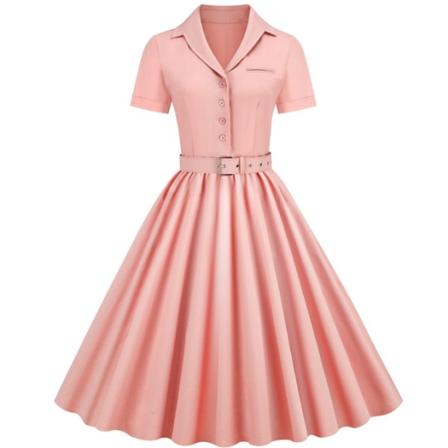Vintage Pockets Swing Party Dress för kvinnor pink L