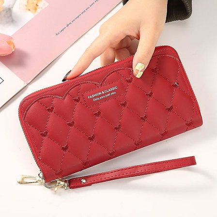 Punainen Naisten Pitkä Kolikkopussi Monitoiminen Yksittäinen Kolikkopussi Matkapuhelinlaukku Nahkalaukku