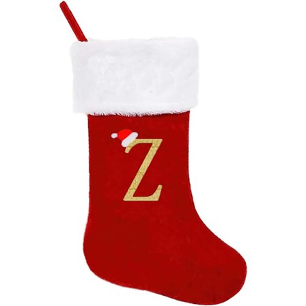Personlige julegavestrømper 50 cm Initial Monogram Broderet Bogstav Julestrømpe Rød Fløjl Julestrømper (Z)