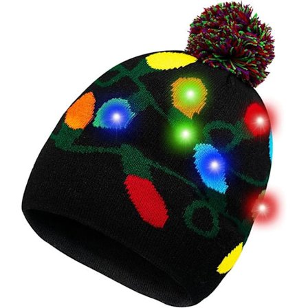 Valaistu joulupipo vaihdettavalla paristolla ja 6 värikkäällä valolla, jouluinen pipo