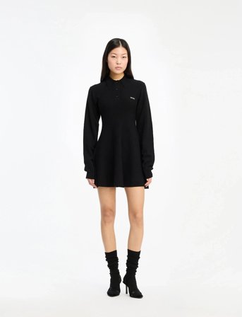 ROTATE Birger Christensen Slinky Knit Polo Dress - Black - M