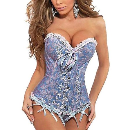 Kvinder Retro Snørebånd Udbenet Overbust Korset Bustier Bodyshaper hapewear Toppe-C_h Blå