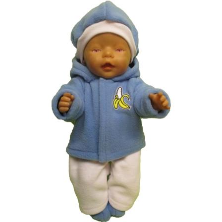 Mellanblå/vit fleecedress till Baby Born, dockkläder. mellanblå/vit
