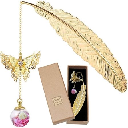 Kirjanmerkki, Kultaiset metalliset höyhenkirjanmerkit 3D-perhosella ja Ete