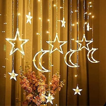 Led String Fairy Lights Stjerner Måne Vindue Gardin 3.5m 138led.