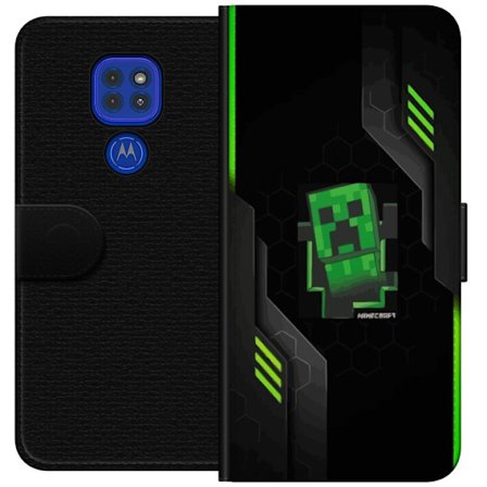 Kompatibelt Lommeboketui til Motorola Motorola Moto G9 Play Grønn pikselbasert creeper-lignende spillillustrasjon med futuristiske neoninnslag og mø