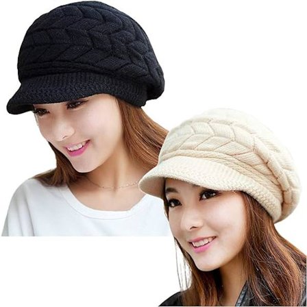 Wear 2-pak kvinder vinter varm strik hue slouchy hue cap med skygge