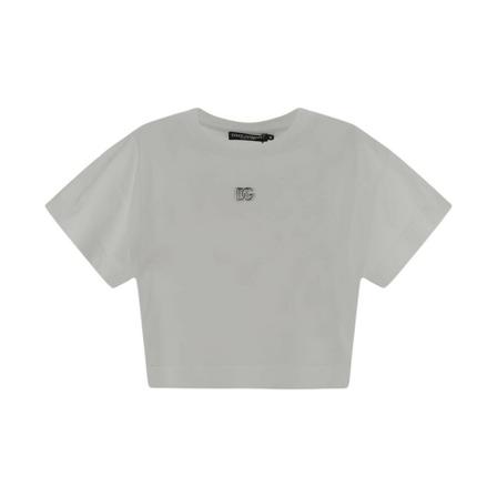 Dolce & Gabbana, Cropped T-Shirt with DG Logo Wit, Dames, Maat:M