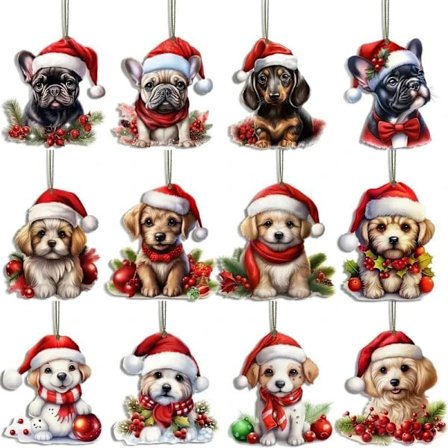 12-delers Julehundeornamentsett Tre Juledekorasjoner Perfekt Gaveidé Juletrepynt 12-delt sett 12-delt sett