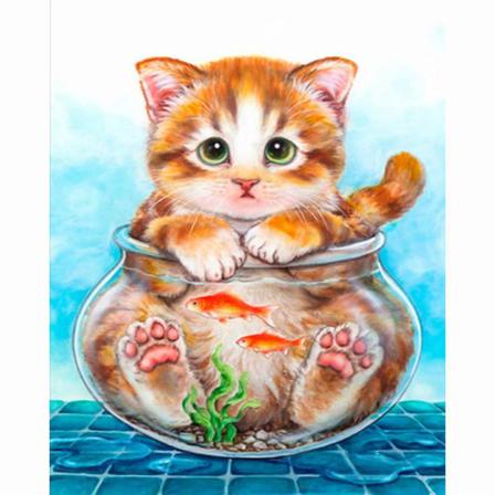 Full 5d Diy Diamond Painting Cross Stitch Fish Tank Cat Rhinesto Som På Bilden 1 40x50cm