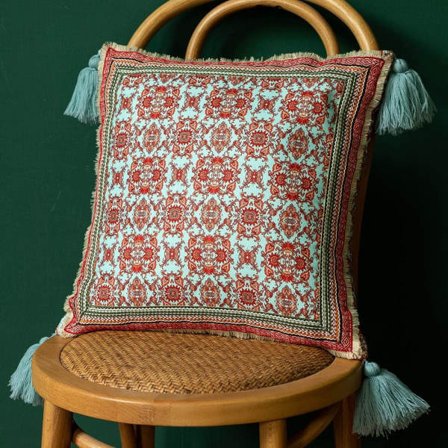 IC Vintage Dekorativt Kuddfodral med Tofsar Supermjukt Fyrkantigt Örngott för Soffa i Sovrummet (18" x 18", Röd)