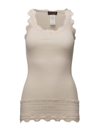Silk Top Medium W/Wide Lace T-shirts & Tops Sleeveless Creme Rosemunde