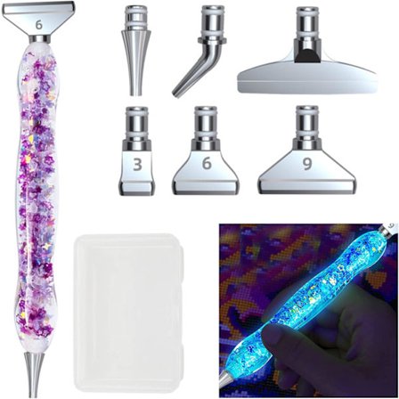 Diamantmaleri Pen Kit, Diamantmaleri Pen Tilbehør med 6 Diamant Pen Metal Udskiftning Spidser, Glow Diamantmaleri Pen