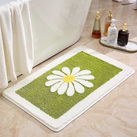 40CM60CM Badrumsmatta, Grön Badrumsmatta, Vit Blomma Badrumsmatta Superfin Fiber Fluffig Matta Halkfri Badrumsmatta Maskintvättbar Plyschmatta [db]